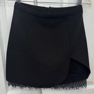 NBD Black Asymmetrical Skirt with Lace Detail
